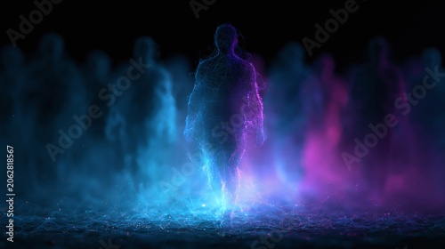 Digital human network, abstract connection of people in a futuristic cyberspace, representing social connections and technology