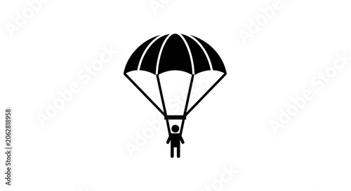 Person jumping with parachute in air.