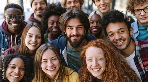 large mixed group of multicultural people, international students or friends. diversity concept