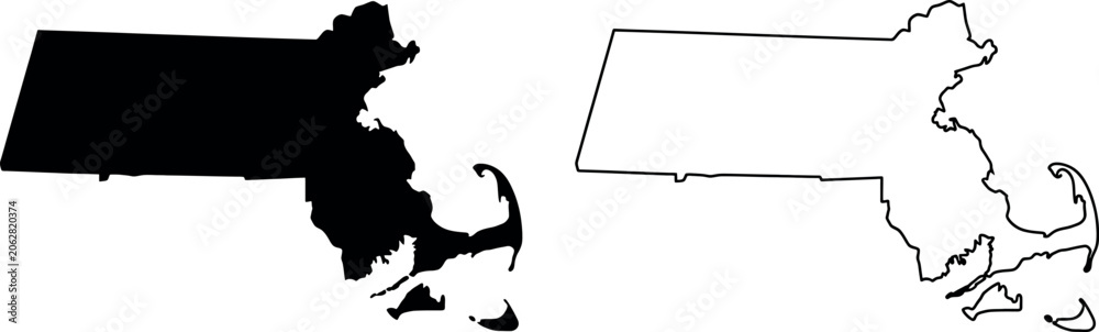 Obraz premium Map of massachusetts state, usa silhouette and outline vector illustration