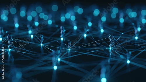 AI-powered networking tool visualizes digital connections, professional growth. High-end lead generation, human relationship building platform. Modern corporate partnership, virtual communication