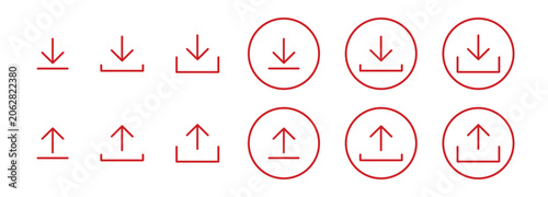 Foto Download and upload arrow icon set with red circular outline editable stroke vec