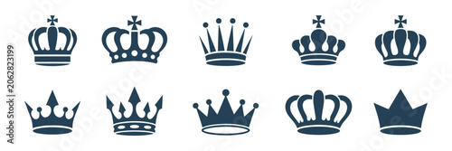 Foto Luxury royal crown vector collection with king and queen diadems and tiara icons representing monarchy, authority, prestige, and regal design elements