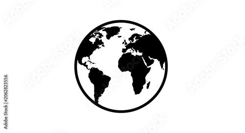 Black and white earth globe icon.