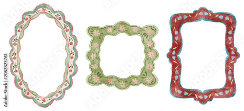 Whimsical Folk Watercolor Decorative Frames in Cottagecore Style. Perfect for invitations, greeting cards, branding, scrapbooking, posters, and vintage-inspired designs.