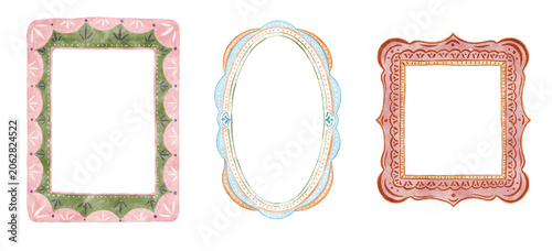 Whimsical Folk Watercolor Decorative Frames in Cottagecore Style. Perfect for invitations, greeting cards, branding, scrapbooking, posters, and vintage-inspired designs.