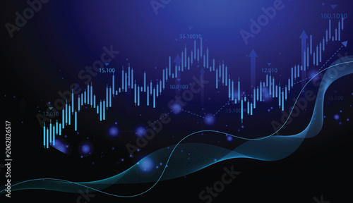 candlestick growth graph chart of stock market investment trading graph, economy investment trading analysis graph. vector illustration on blue background.