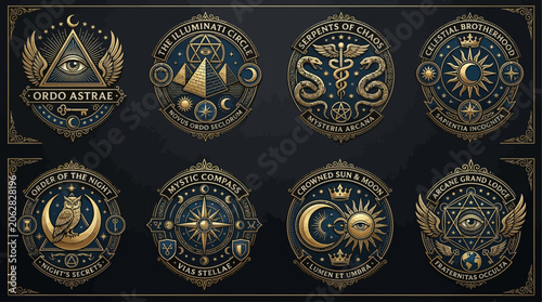 Φωτογραφία Set of Occult and Esoteric Sacred Geometry Emblems Featuring Celestial Symbols a