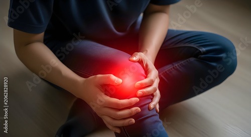 Woman with knee pain holding her leg