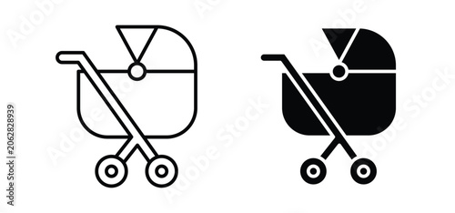 Schilderij op canvas Baby carriage icons pack vectors in black flat and strokes