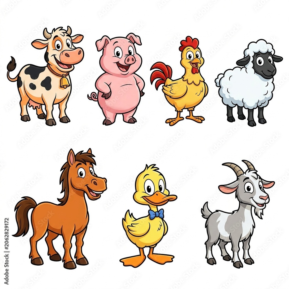 Fototapeta premium Cute Farm Animals PNG Clipart Set Variation B