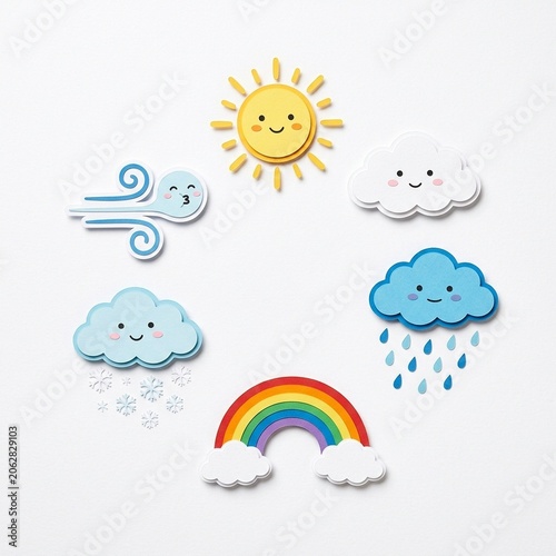 Cute Weather Icons for Kids Clipart Variation K