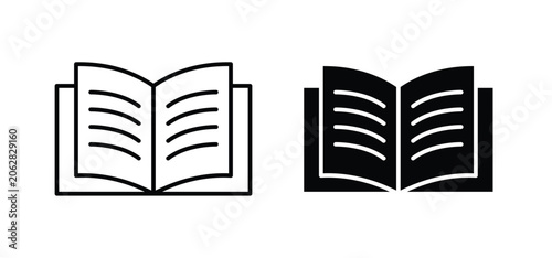 Book icons pack vectors in black flat and strokes