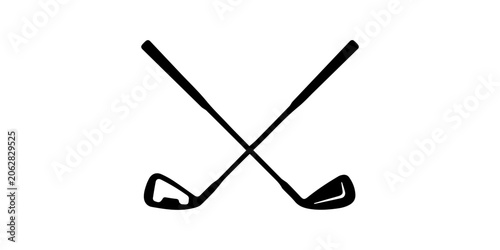Two crossed golf clubs simple black and white illustration on a white background, Golf club silhouettes collection, set of 6 black vector icons for sports branding, professional golf equipment symbols