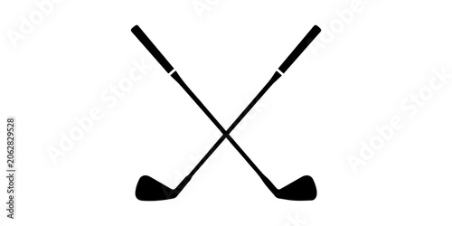 Two crossed golf clubs simple black and white illustration on a white background, Golf club silhouettes collection, set of 6 black vector icons for sports branding, professional golf equipment symbols