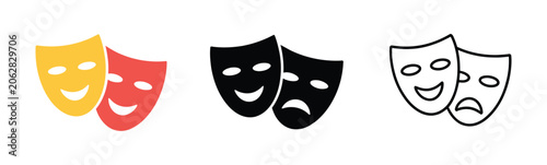 Fényképezés Masquerade masks vector collection with expressive happy and sad theatrical faces for stage performance, drama arts, and entertainment symbolism
