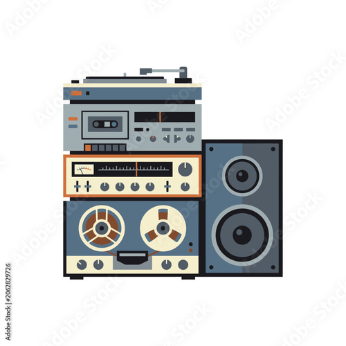 Εκτύπωση καμβά Flat vector illustration of a retro audio sound system