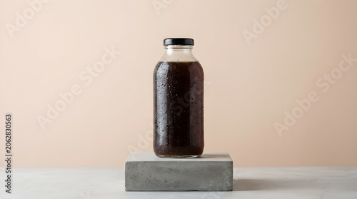 Cold Brew Coffee Bottle on Minimalist Stone Platform
