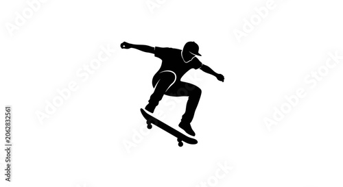 Foto Man performing skateboard trick in air.
