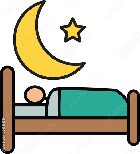 Healthy Sleeping Concept with Bed, Moon, and Star Graphic