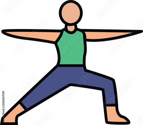 Yoga Warrior Pose II Vector Icon - Healthy Living and Fitness Symbol