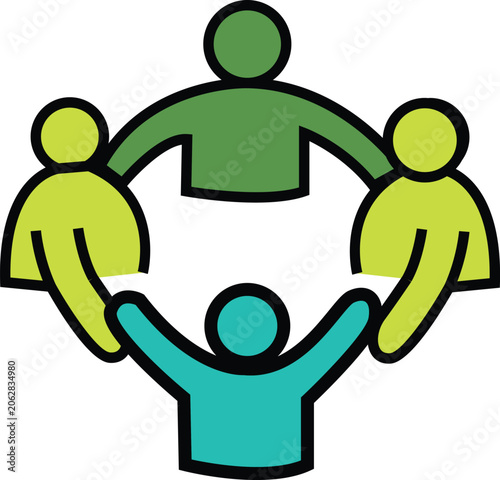 Teamwork and Community Vector Icon: People Holding Hands in a Circle