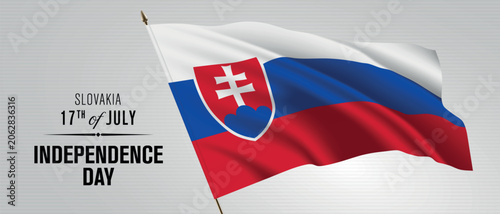 Slovakia happy independence day greeting card, banner vector illustration. Slovakian national holiday 17th of July design element with realistic flag
