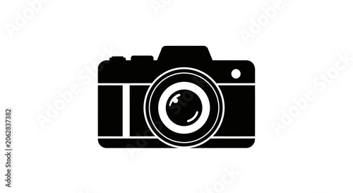 Black and white camera icon graphic.