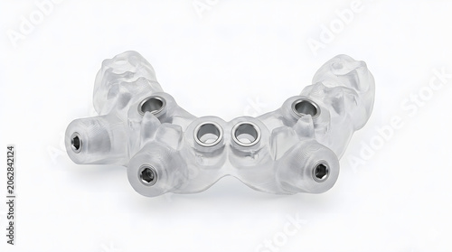 Highly Detailed 3D Printed Dental Implant Surgical Guide, Suitable for Science Education, Isolated on a White Background