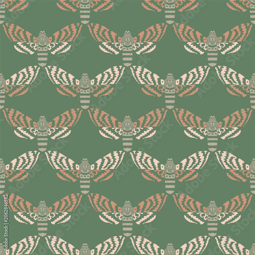 Green Moths Pastel Vector Seamless Pattern