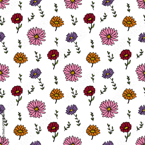Seamless pattern with creative multicoloured flowers on white background.eps