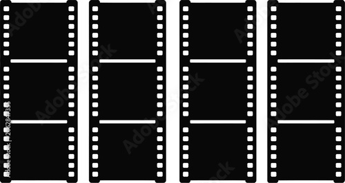 Bild auf Leinwand Film strip vector icon set featuring four vertical blank cinema frames movie negative roll tape photography video production graphic design