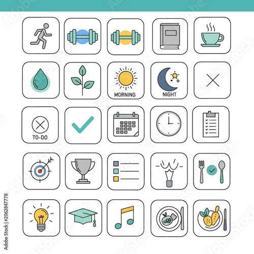 Collection of various flat design icons.