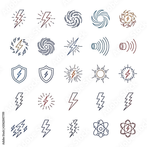 Collection of various lightning bolt icons.