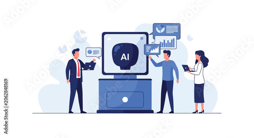 People interacting with ai technology and data visualization