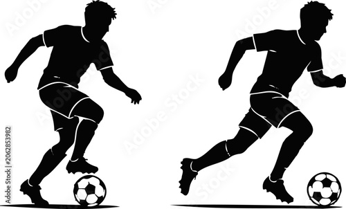 Football soccer player silhouette running and dribbling ball with trick step over