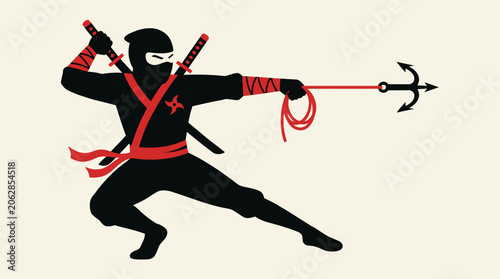 Tableau sur toile A stealthy ninja in black and red.