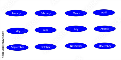 Blue ovals with month names arranged in a grid months