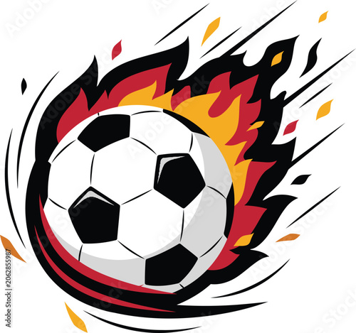 Soccer ball in flames during a dynamic game with abstract motion and energetic style