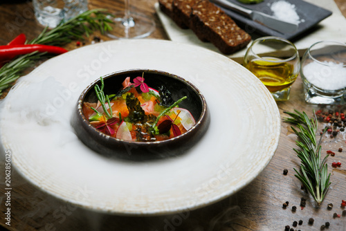 Molecular Gastronomy Salmon Tartare with Caviar and Seaweed