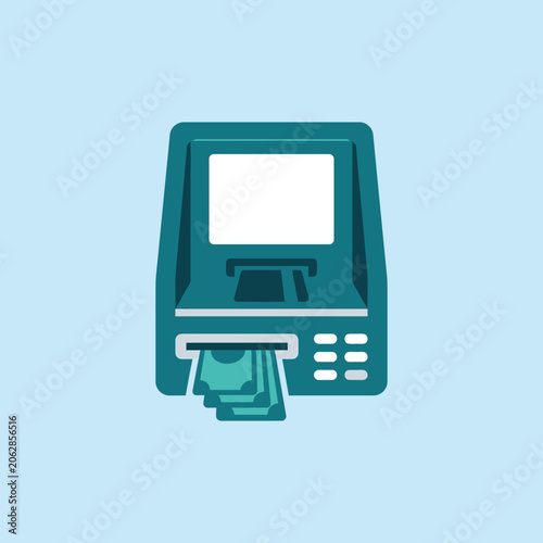 Foto Flat vector illustration of an ATM machine dispensing cash