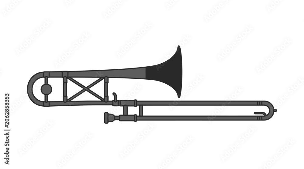 Fototapeta premium Brass musical instrument illustration with sliding mechanism and bell shape