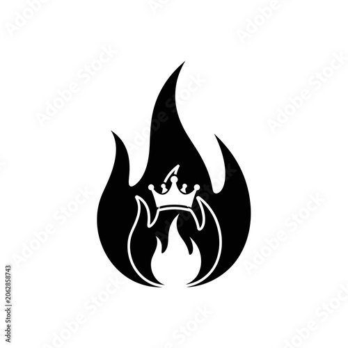 Black flame with crown symbol.