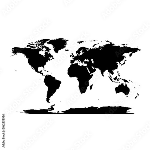 Black and white world map illustration.