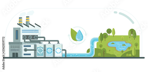 Industrial water recycling system with wastewater treatment process supporting sustainable resource management and environmental conservation concept