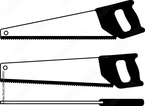 Cuadro en lienzo Construction Hand Tools Collection - Hand Saw Black and White Vector Illustration