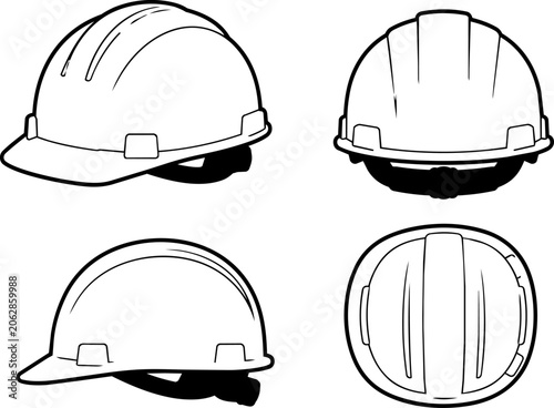 Construction Hand Tools Collection - Construction Safety Helmet Black and White Vector Illustration.eps