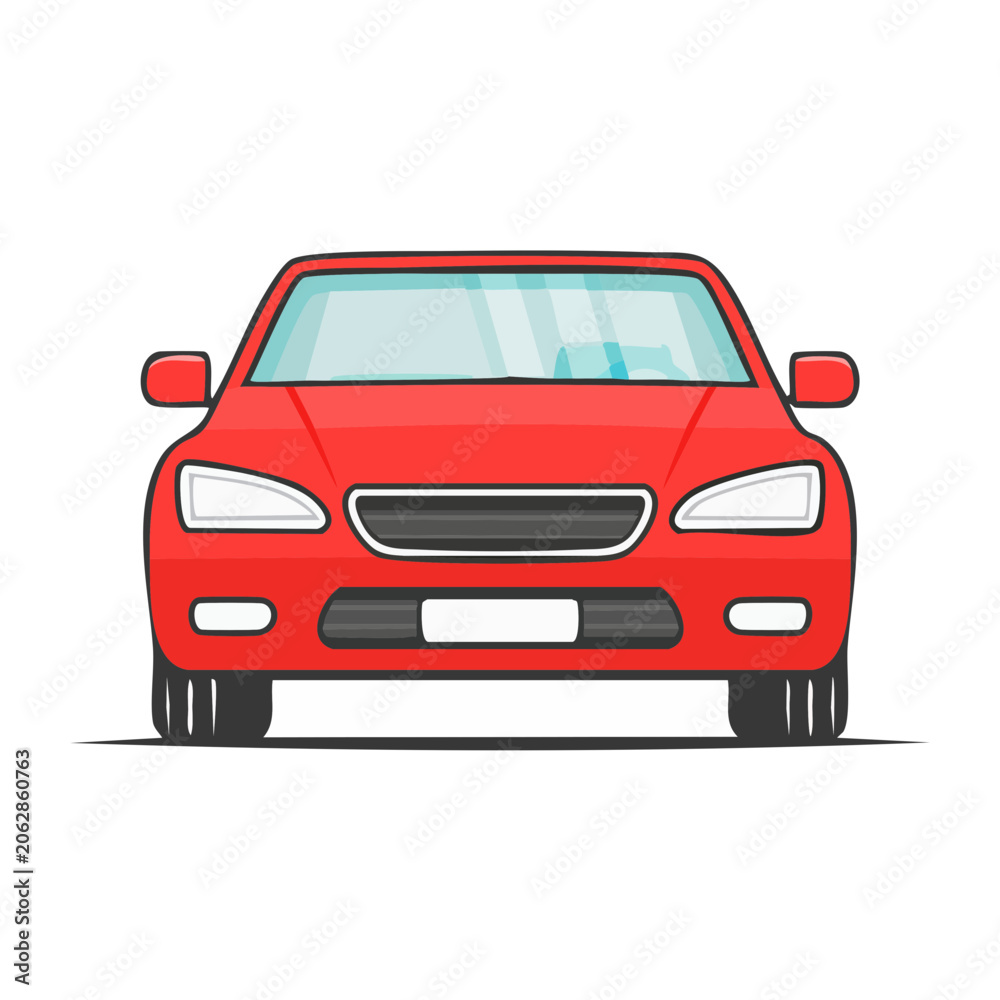 Fototapeta premium Red flat design car vector front view