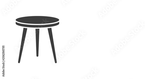Minimalist three legged stool silhouette isolated on white background