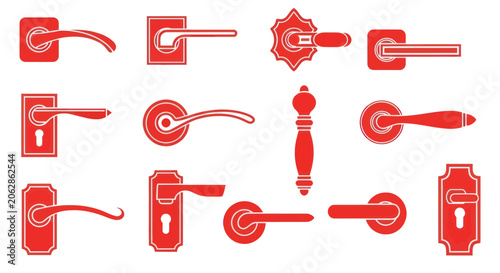 Valokuva Collection of red modern and classic door handle icons